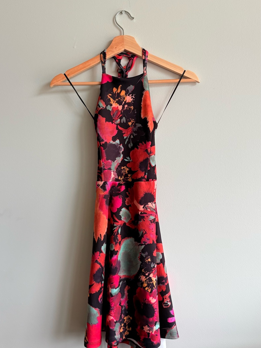 Black Floral Halter Midi Dress